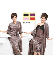 Flourish Nighty FL-683 - 2Pcs Bridal Nighty Set - Long Nighty