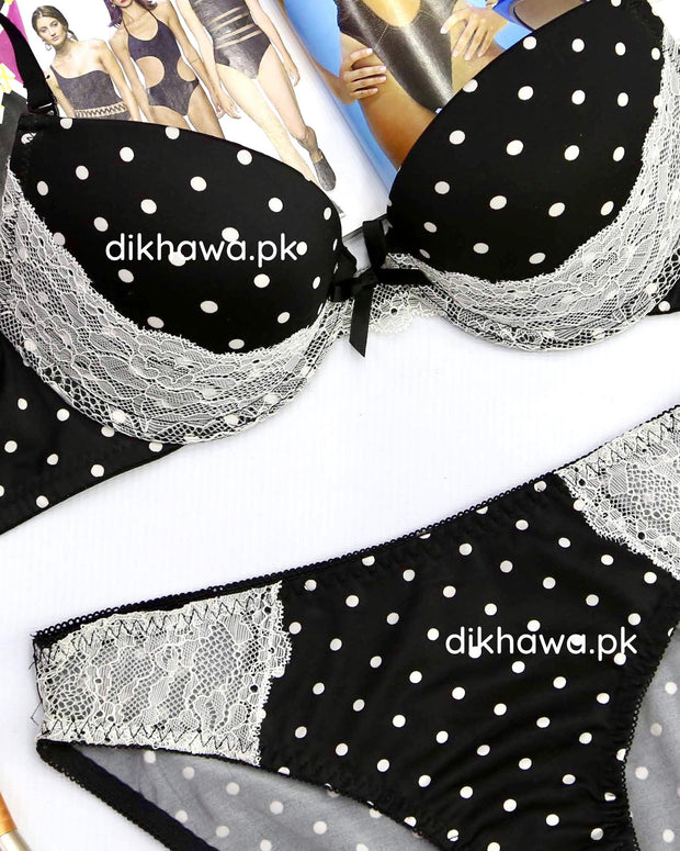 Victoria's Secret - Pushup Bra Panty Sets - Polka Dotted Lace Double Padded Bra