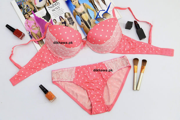 Victoria's Secret - Pushup Bra Panty Sets - Polka Dotted Lace Double Padded Bra