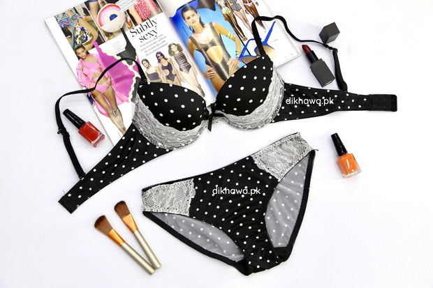 Victoria's Secret - Pushup Bra Panty Sets - Polka Dotted Lace Double Padded Bra