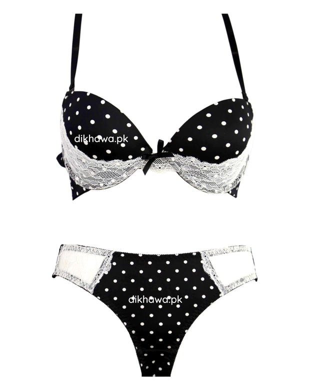 Victoria's Secret - Pushup Bra Panty Sets - Polka Dotted Lace Double Padded Bra