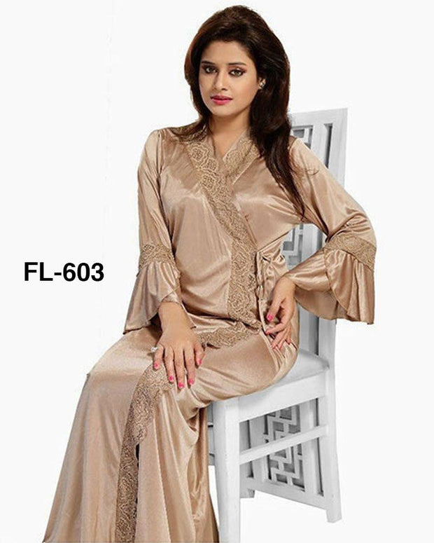 Flourish Nighty FL-603 - 2Pcs Bridal Nighty Set - Long Nighty