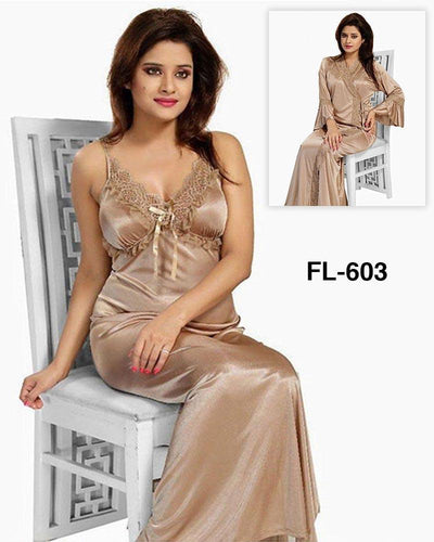 Flourish Nighty FL-603 - 2Pcs Bridal Nighty Set - Long Nighty