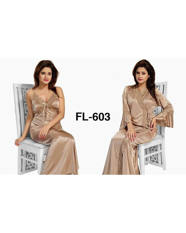 Flourish Nighty FL-603 - 2Pcs Bridal Nighty Set - Long Nighty
