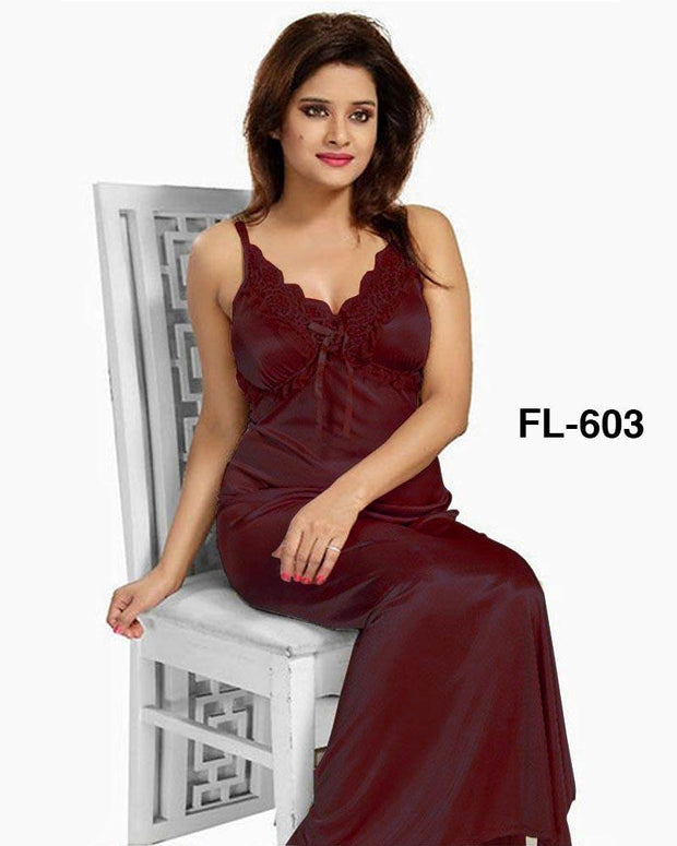 Flourish Nighty FL-603 - 2Pcs Bridal Nighty Set - Long Nighty