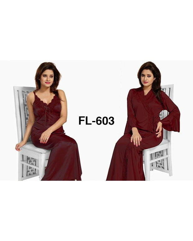 Flourish Nighty FL-603 - 2Pcs Bridal Nighty Set - Long Nighty