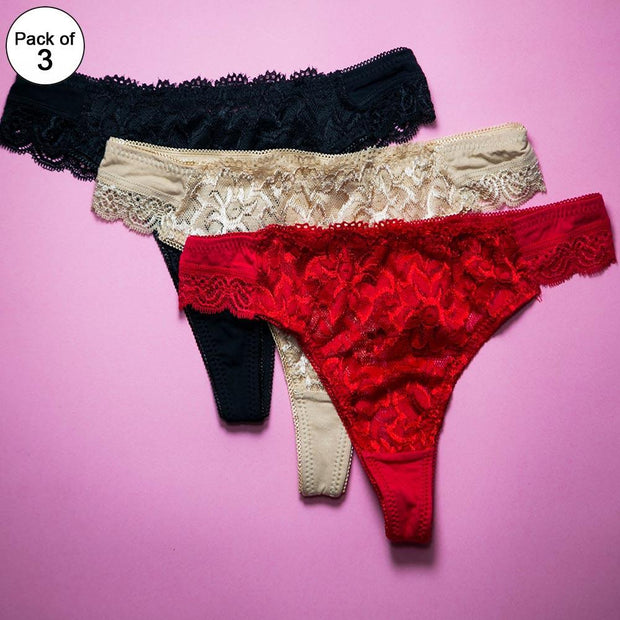 Pack of 3 Panty - Ladies Flower Design Cotton Net Panty