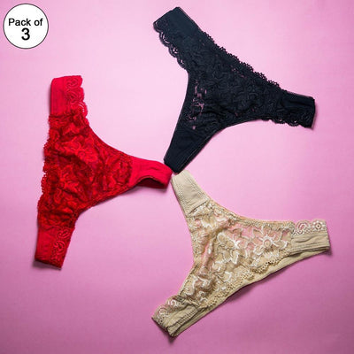 Pack of 3 Panty - Ladies Flower Design Cotton Net Panty