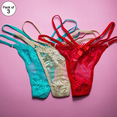 Pack of 3 Bikini Style Panty - Ladies Flower Design Bikini Style Net Panty