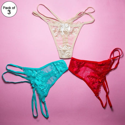 Pack of 3 Bikini Style Panty - Ladies Flower Design Bikini Style Net Panty