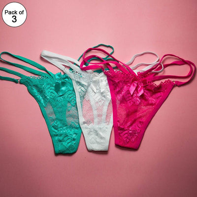 Pack of 3 Bikini Style Panty - Ladies Flower Design Bikini Style Net Panty