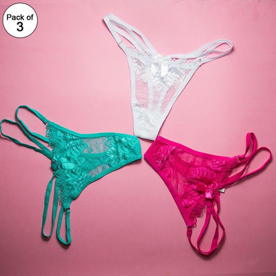 Pack of 3 Bikini Style Panty - Ladies Flower Design Bikini Style Net Panty