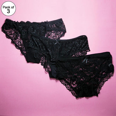 Pack of 3 Net Panty - Women Black Net Panty