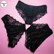 Pack of 3 Net Panty - Women Black Net Panty