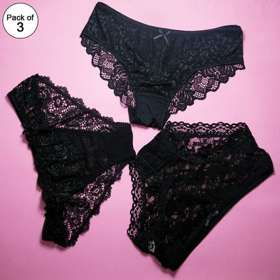 Pack of 3 Net Panty - Women Black Net Panty