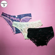 Pack of 3 Mix Design Net Panty - Women Mix Design Net With Lace Panty