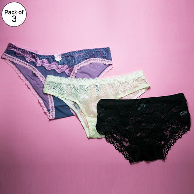 Pack of 3 Mix Design Net Panty - Women Mix Design Net With Lace Panty