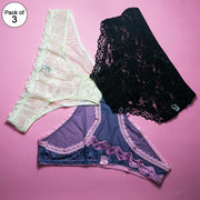 Pack of 3 Mix Design Net Panty - Women Mix Design Net With Lace Panty