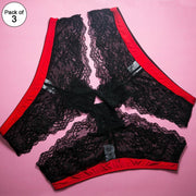 Pack of 3 - Black Net Panties For Women
