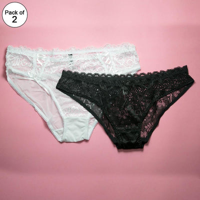 Pack of 2 - Fancy Panties For Women - Black & White