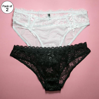 Pack of 2 - Fancy Panties For Women - Black & White