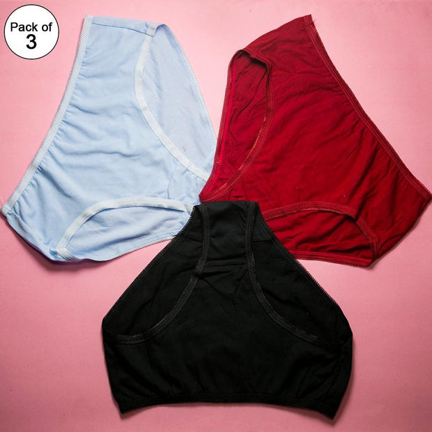 Pack of 3 - Plain Soft Cotton Panties For Women - FL-517