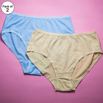 Pack of 2 - Plain Soft Cotton Panties For Women - Sky Blue & Skin - FL-517