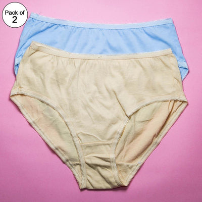 Pack of 2 - Plain Soft Cotton Panties For Women - Sky Blue & Skin - FL-517