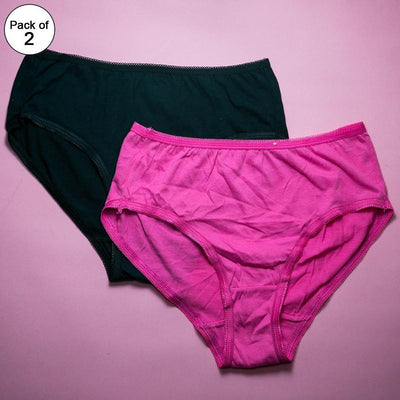 Pack of 2 - Plain Soft Cotton Panties For Women - Black & Hot Pink - FL-517
