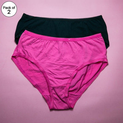 Pack of 2 - Plain Soft Cotton Panties For Women - Black & Hot Pink - FL-517