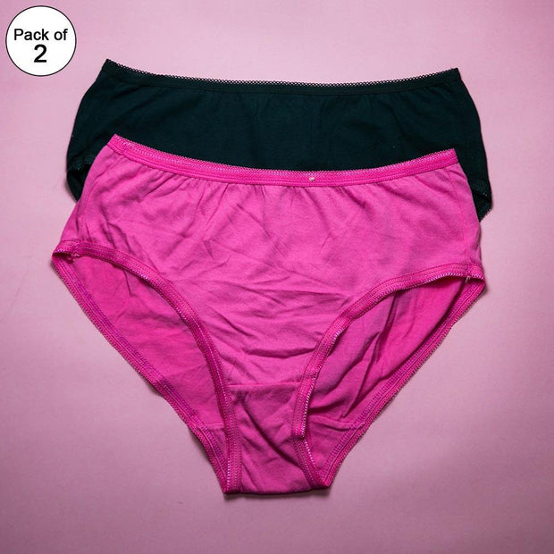 Pack of 2 - Plain Soft Cotton Panties For Women - Black & Hot Pink - FL-517