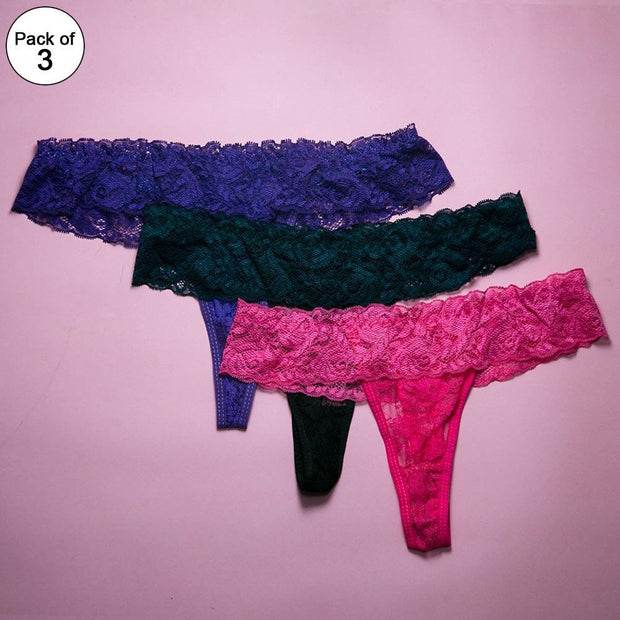 Pack of 3 - Women's Sexy Intimate Lace Thong Panty Extreme Look