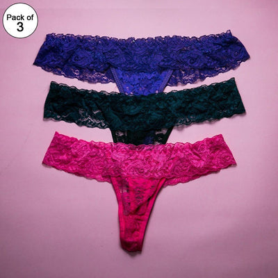 Pack of 3 - Women's Sexy Intimate Lace Thong Panty Extreme Look