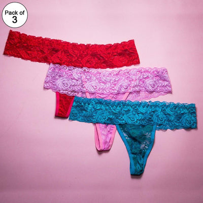 Pack of 3 - Women's Sexy Intimate Lace Thong Panty Extreme Look