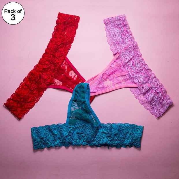 Pack of 3 - Women's Sexy Intimate Lace Thong Panty Extreme Look