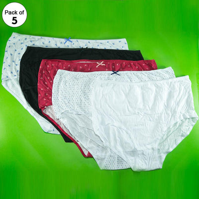 Pack of 5 - 100% Cotton Full Briefs - Flourish Mix Designs Cotton Panty - 18