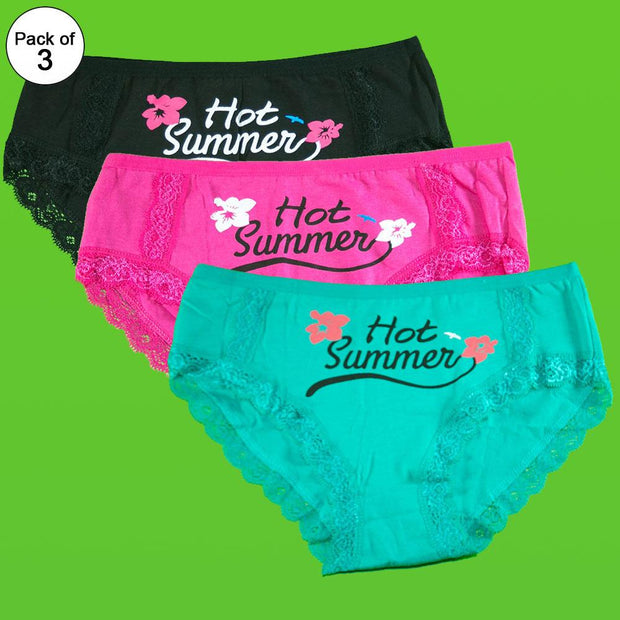 Pack of 3 - Women's Stretch Panty - Flourish Mix Colors Cotton Panty - H5820