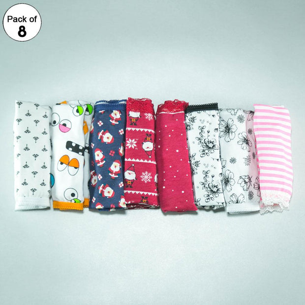 Pack of 8 - Women's Stretch Hipster Capri Fashion - Flourish Mix Designs Cotton Panty