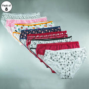 Pack of 8 - Women's Stretch Hipster Capri Fashion - Flourish Mix Designs Cotton Panty
