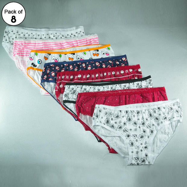Pack of 8 - Women's Stretch Hipster Capri Fashion - Flourish Mix Designs Cotton Panty