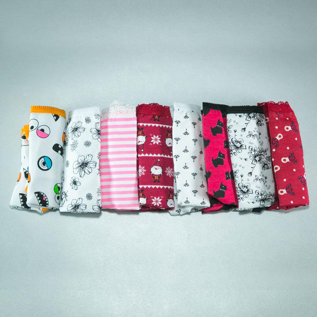 Pack of 8 - Women's Stretch Hipster Capri Fashion - Flourish Mix Designs Cotton Panty