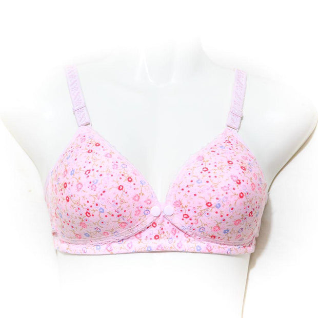 Breastfeeding Bra - Flower Bra Soft Padded - Front Open Bra - Cotton Bra - Pink - Bras - diKHAWA Online Shopping in Pakistan