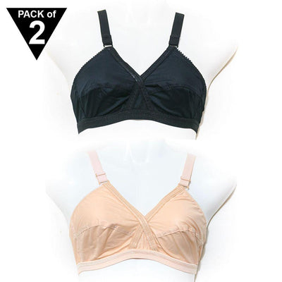 Pack of 2 Regular Cotton Bra - Daily Wear Bra - Black & Skin Bra - Bras - diKHAWA Online Shopping in Pakistan