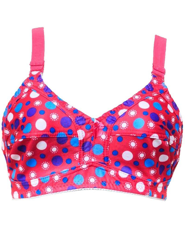 Plus Size Polka Dotted Cotton Bra - Non Padded - Non Wired - Hot Pink