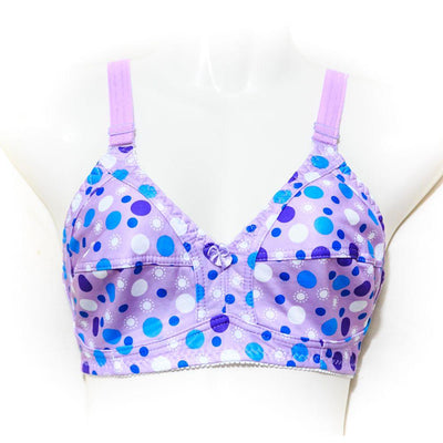 Plus Size Polka Dotted Cotton Bra - Non Padded - Non Wired - Lavender - Bras - diKHAWA Online Shopping in Pakistan