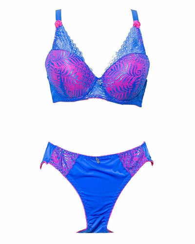 Bridal Bra Panty Sets - Single Padded - Wedding Undergarments - Blue & Pink - Bra Panty Sets - diKHAWA Online Shopping in Pakistan