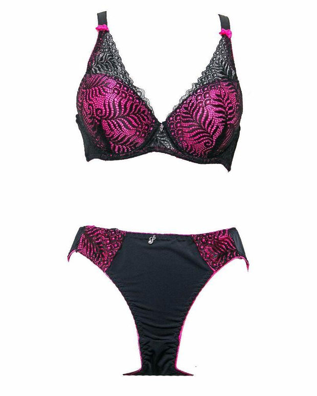 Bridal Bra Panty Sets - Single Padded - Wedding Undergarments - Black & Pink - Bra Panty Sets - diKHAWA Online Shopping in Pakistan