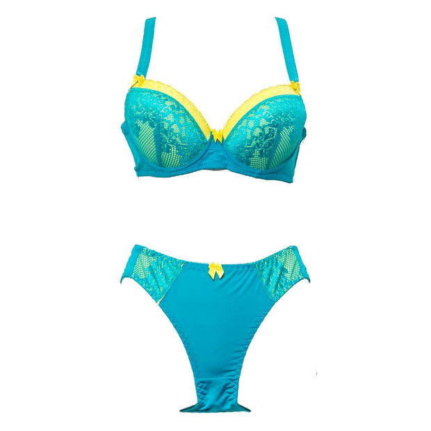 Bridal Bra Panty Sets - Single Padded - Wedding Undergarments - Green & Yellow - Bra Panty Sets - diKHAWA Online Shopping in Pakistan