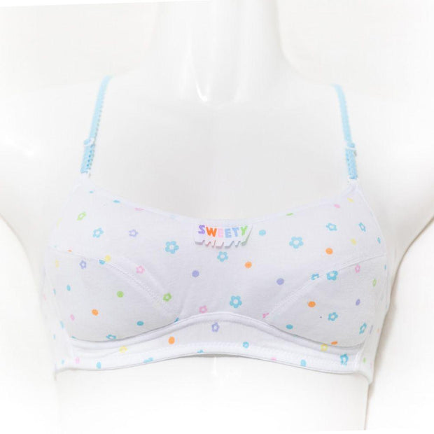 College Girl White Bra with Colorful Flowers - Cotton Bra - Bras - diKHAWA Online Shopping in Pakistan