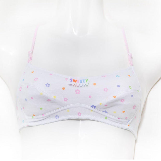 College Girl White Bra with Colorful Flowers - Cotton Bra - Bras - diKHAWA Online Shopping in Pakistan